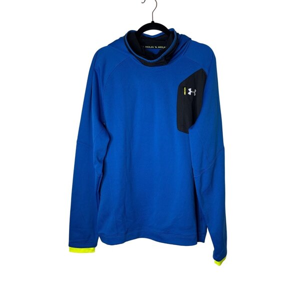 Under Armour Men's Cobalt Blue/Highlighter Yellow Fitted 1/4 Zip Hoodie Size 2XL - Picture 1 of 9